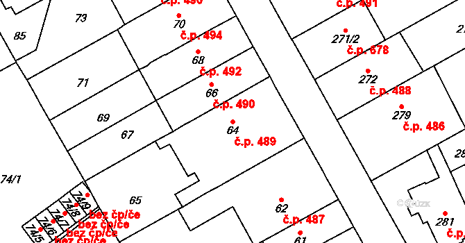 Stránice 489, Brno na parcele st. 64 v KÚ Stránice, Katastrální mapa