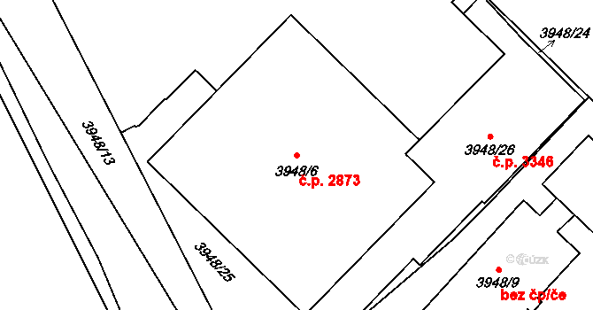 Teplice 2873 na parcele st. 3948/6 v KÚ Teplice, Katastrální mapa