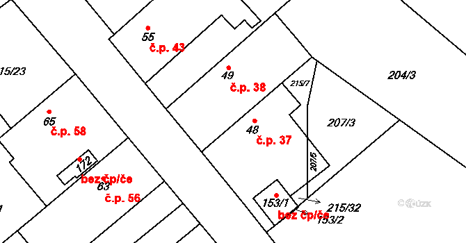 Olešnice 37 na parcele st. 48 v KÚ Olešnice nad Cidlinou, Katastrální mapa