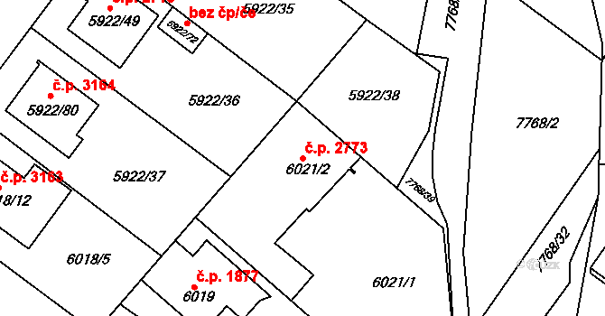 Frýdek 2773, Frýdek-Místek na parcele st. 6021/2 v KÚ Frýdek, Katastrální mapa