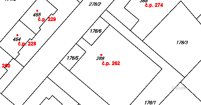 Vidnava 262 na parcele st. 288 v KÚ Vidnava, Katastrální mapa