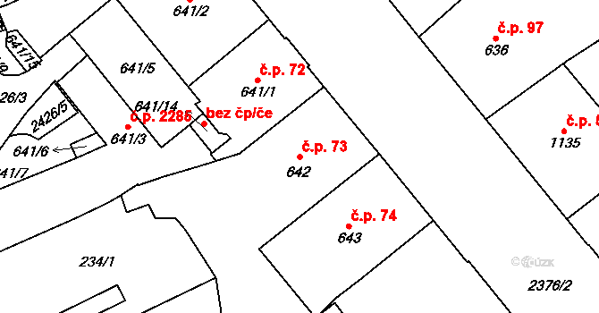 Cheb 73 na parcele st. 642 v KÚ Cheb, Katastrální mapa