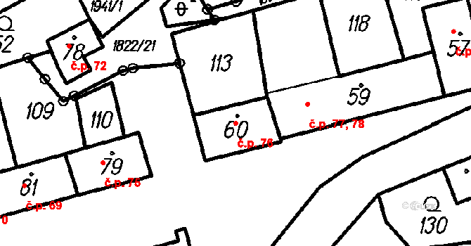 Oloví 76 na parcele st. 60 v KÚ Oloví, Katastrální mapa
