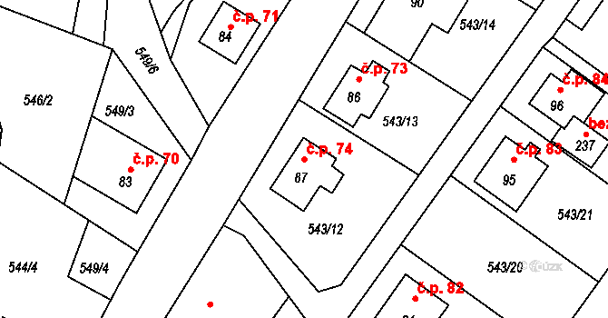 Okounov 74 na parcele st. 87 v KÚ Okounov, Katastrální mapa