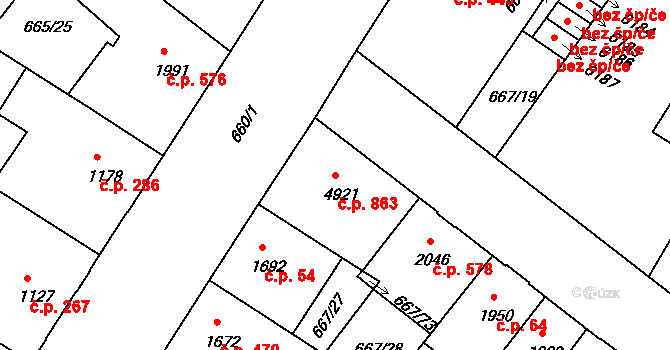 Mladá Boleslav II 863, Mladá Boleslav na parcele st. 4921 v KÚ Mladá Boleslav, Katastrální mapa