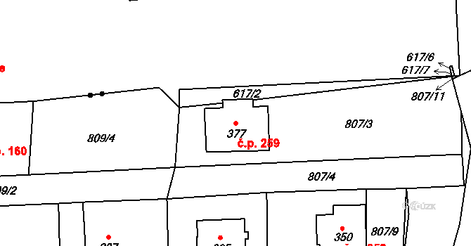 Luby 259, Klatovy na parcele st. 377 v KÚ Luby, Katastrální mapa