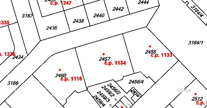 Nusle 1134, Praha na parcele st. 2457 v KÚ Nusle, Katastrální mapa