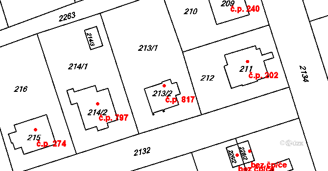 Ruzyně 817, Praha na parcele st. 213/2 v KÚ Ruzyně, Katastrální mapa