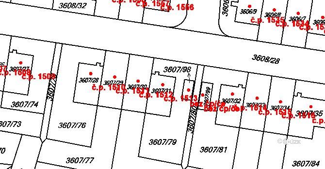 Břevnov 1513, Praha na parcele st. 3607/31 v KÚ Břevnov, Katastrální mapa