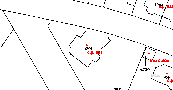 Střešovice 651, Praha na parcele st. 966 v KÚ Střešovice, Katastrální mapa