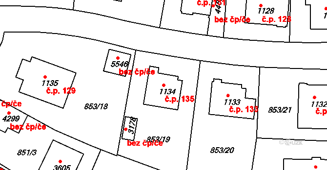 Kryblice 135, Trutnov na parcele st. 1134 v KÚ Trutnov, Katastrální mapa