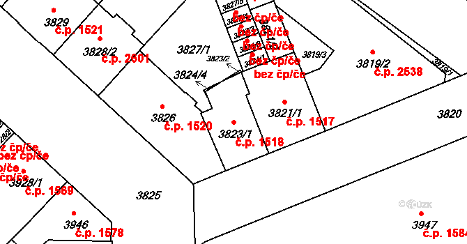 České Budějovice 3 1518, České Budějovice na parcele st. 3823/1 v KÚ České Budějovice 3, Katastrální mapa