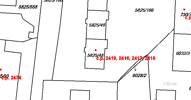 Česká Lípa 2416,2417,2418,2419 na parcele st. 5825/48 v KÚ Česká Lípa, Katastrální mapa