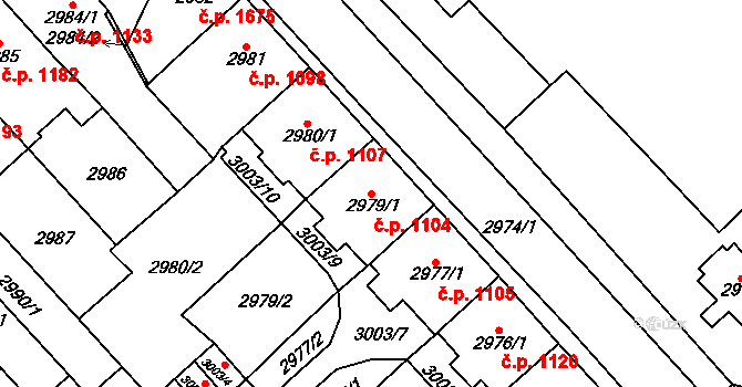 Chomutov 1104 na parcele st. 2979/1 v KÚ Chomutov I, Katastrální mapa