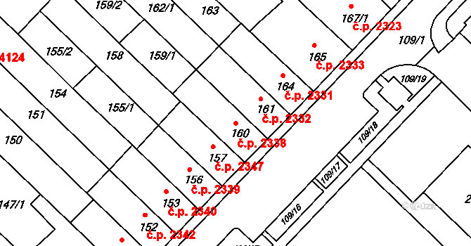 Chomutov 2338 na parcele st. 160 v KÚ Chomutov II, Katastrální mapa