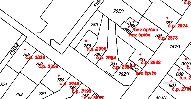 Chomutov 2984 na parcele st. 760 v KÚ Chomutov II, Katastrální mapa