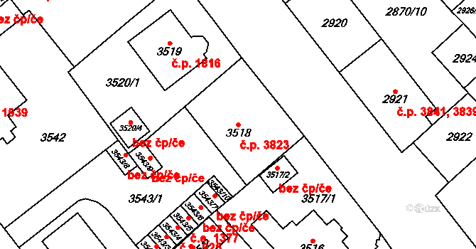 Chomutov 3823 na parcele st. 3518 v KÚ Chomutov I, Katastrální mapa
