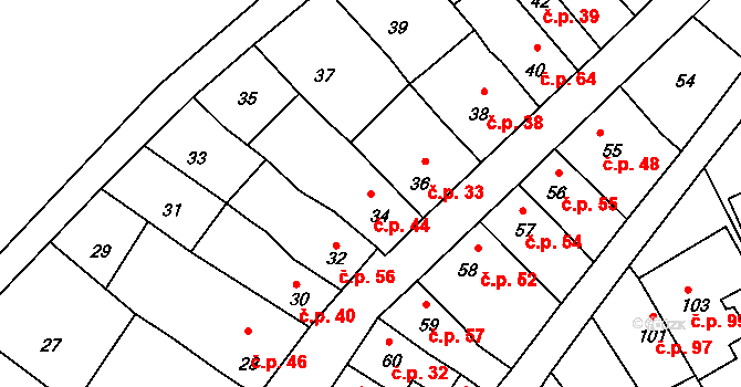 Ponětovice 44 na parcele st. 34 v KÚ Ponětovice, Katastrální mapa