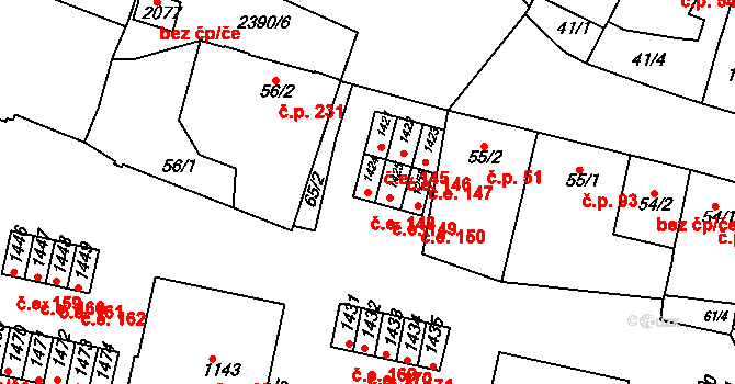 Rosice 148 na parcele st. 1424 v KÚ Rosice u Brna, Katastrální mapa
