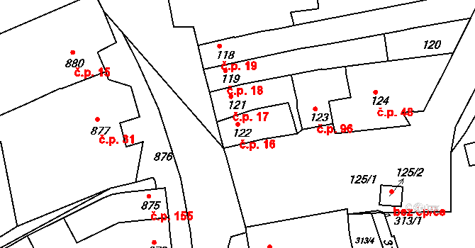 Mokrá 16, Mokrá-Horákov na parcele st. 122 v KÚ Mokrá u Brna, Katastrální mapa