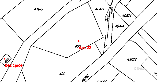 Ráj 22, Karviná na parcele st. 403 v KÚ Ráj, Katastrální mapa