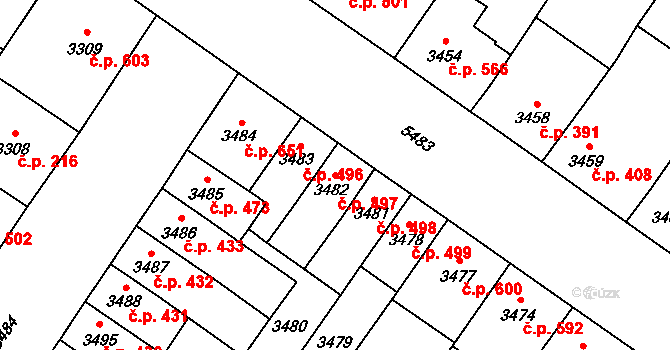 Lobzy 497, Plzeň na parcele st. 3482 v KÚ Plzeň, Katastrální mapa