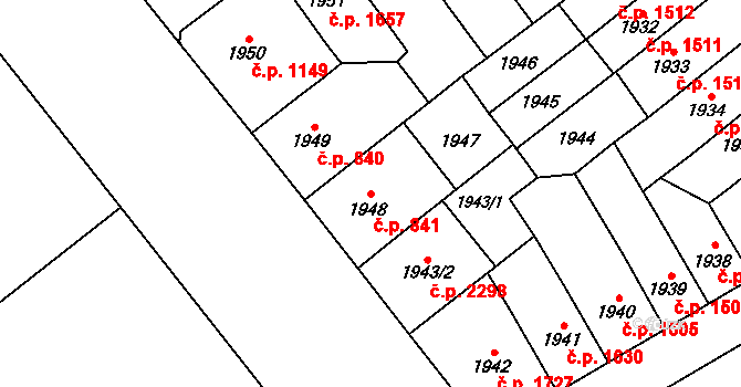 Východní Předměstí 841, Plzeň na parcele st. 1948 v KÚ Plzeň, Katastrální mapa