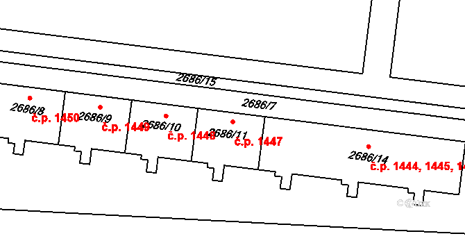 Prostějov 1447 na parcele st. 2686/11 v KÚ Prostějov, Katastrální mapa