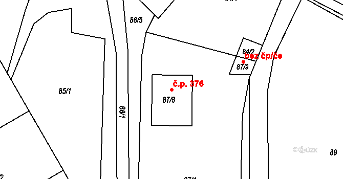 Lyžbice 376, Třinec na parcele st. 87/8 v KÚ Lyžbice, Katastrální mapa