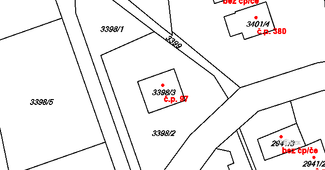 Frýdlant 97, Frýdlant nad Ostravicí na parcele st. 3398/3 v KÚ Frýdlant nad Ostravicí, Katastrální mapa
