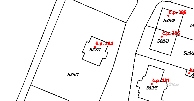 Šanov 384 na parcele st. 587/1 v KÚ Šanov nad Jevišovkou, Katastrální mapa