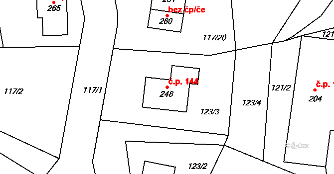Lipová 144 na parcele st. 248 v KÚ Lipová u Chebu, Katastrální mapa