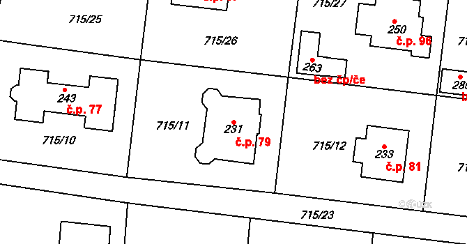 Vystrkov 79 na parcele st. 231 v KÚ Vystrkov u Humpolce, Katastrální mapa