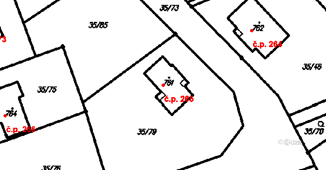Ruprechtov 265 na parcele st. 761 v KÚ Ruprechtov, Katastrální mapa