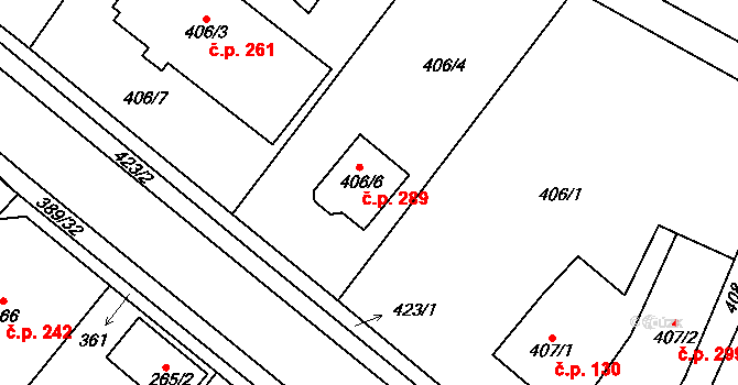 Kozolupy 289 na parcele st. 406/6 v KÚ Kozolupy u Plzně, Katastrální mapa