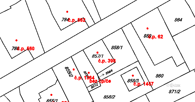 Lutyně 398, Orlová na parcele st. 857/1 v KÚ Horní Lutyně, Katastrální mapa