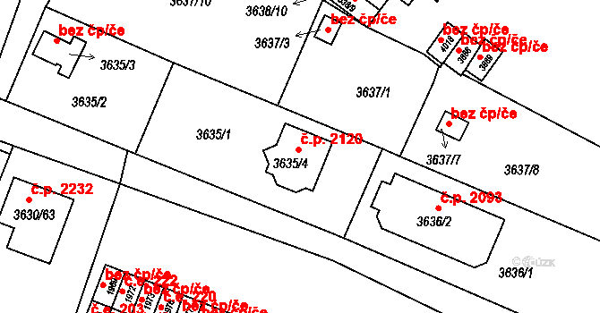 Tachov 2120 na parcele st. 3635/4 v KÚ Tachov, Katastrální mapa