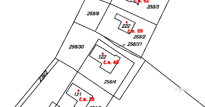 Podvihov 40, Opava na parcele st. 122 v KÚ Podvihov, Katastrální mapa