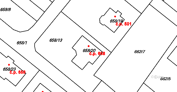 Rumburk 1 668, Rumburk na parcele st. 658/20 v KÚ Rumburk, Katastrální mapa