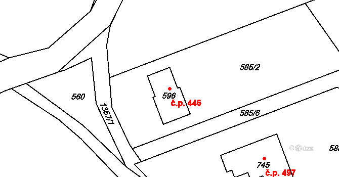 Nebory 446, Třinec na parcele st. 596 v KÚ Nebory, Katastrální mapa