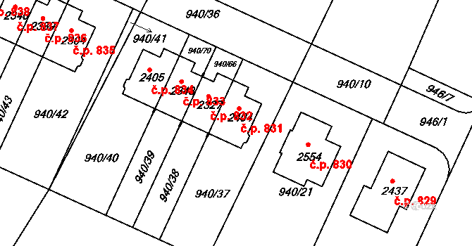 Chlumec nad Cidlinou IV 831, Chlumec nad Cidlinou na parcele st. 2404 v KÚ Chlumec nad Cidlinou, Katastrální mapa