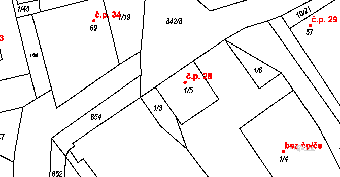 Bítovánky 28, Želetava na parcele st. 1/5 v KÚ Bítovánky, Katastrální mapa