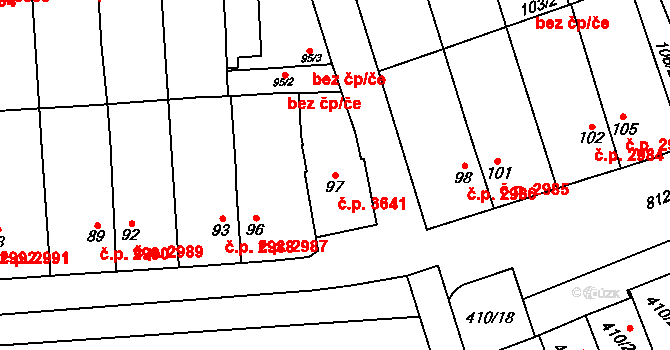 Znojmo 3641 na parcele st. 97 v KÚ Znojmo-Louka, Katastrální mapa