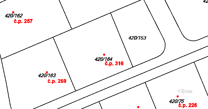 Křeslice 316, Praha na parcele st. 420/164 v KÚ Křeslice, Katastrální mapa