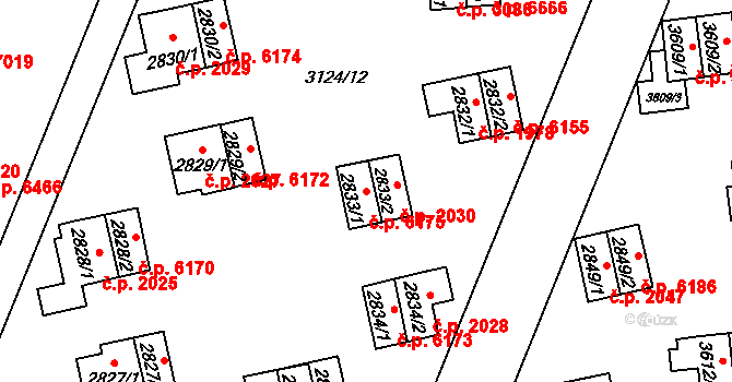 Zlín 6175 na parcele st. 2833/1 v KÚ Zlín, Katastrální mapa