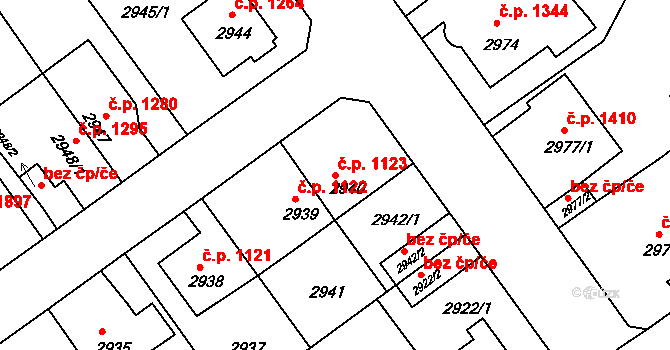 Předměstí 1123, Litoměřice na parcele st. 2940 v KÚ Litoměřice, Katastrální mapa