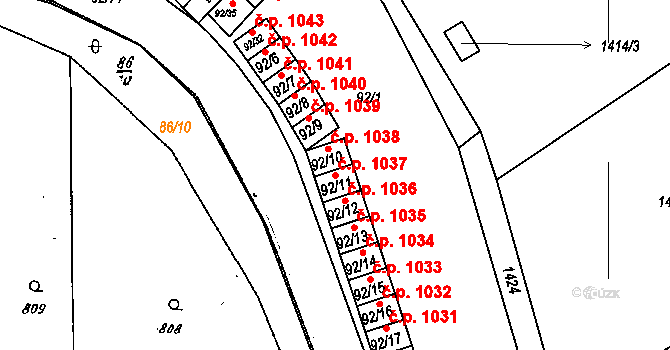 Dobšice 1037 na parcele st. 92/11 v KÚ Dobšice u Znojma, Katastrální mapa