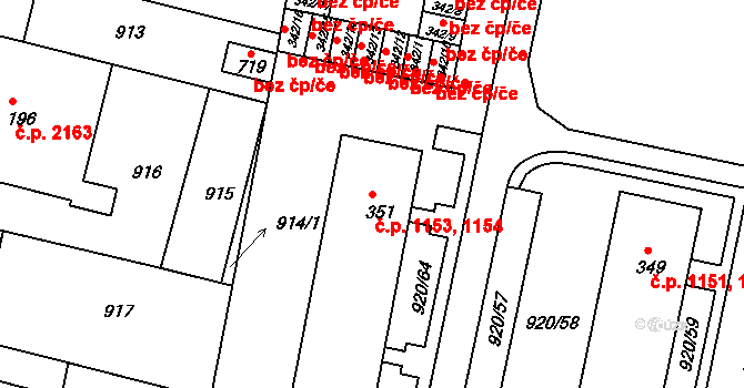Kyjov 1153,1154 na parcele st. 351 v KÚ Nětčice u Kyjova, Katastrální mapa