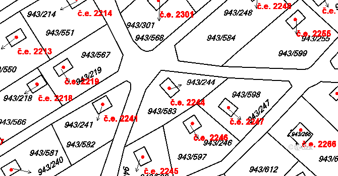 Velká Chuchle 2244, Praha na parcele st. 943/244 v KÚ Velká Chuchle, Katastrální mapa