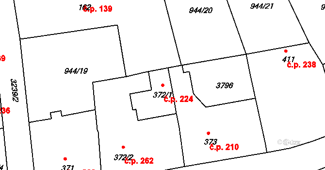 Jílové 224 na parcele st. 372/1 v KÚ Jílové u Děčína, Katastrální mapa